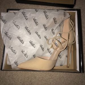 Nude wrap up heels